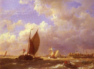  Koekkoek Lienzo - Dommelshuizen Cornelis Christiaan un muelle iluminado por el sol Hermanus Snr Koekkoek barco marino